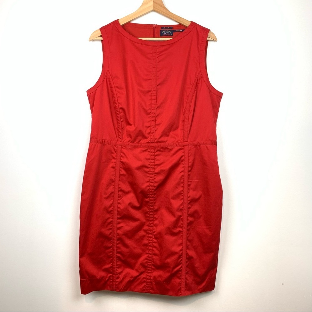 Paul & Shark Yachting Dress Pencil Sleeveless Red Sz 48 Italy Cotton Lined